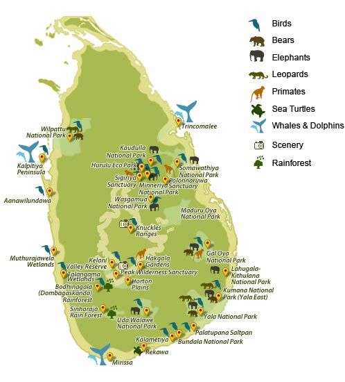 Carte des safaris du Sri Lanka